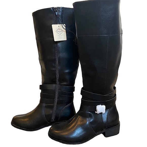 St. John's Bay Shoes - St. John’s Bay Women’s Wide Calf Black Riding Boots Block Heel Wide Width 6W